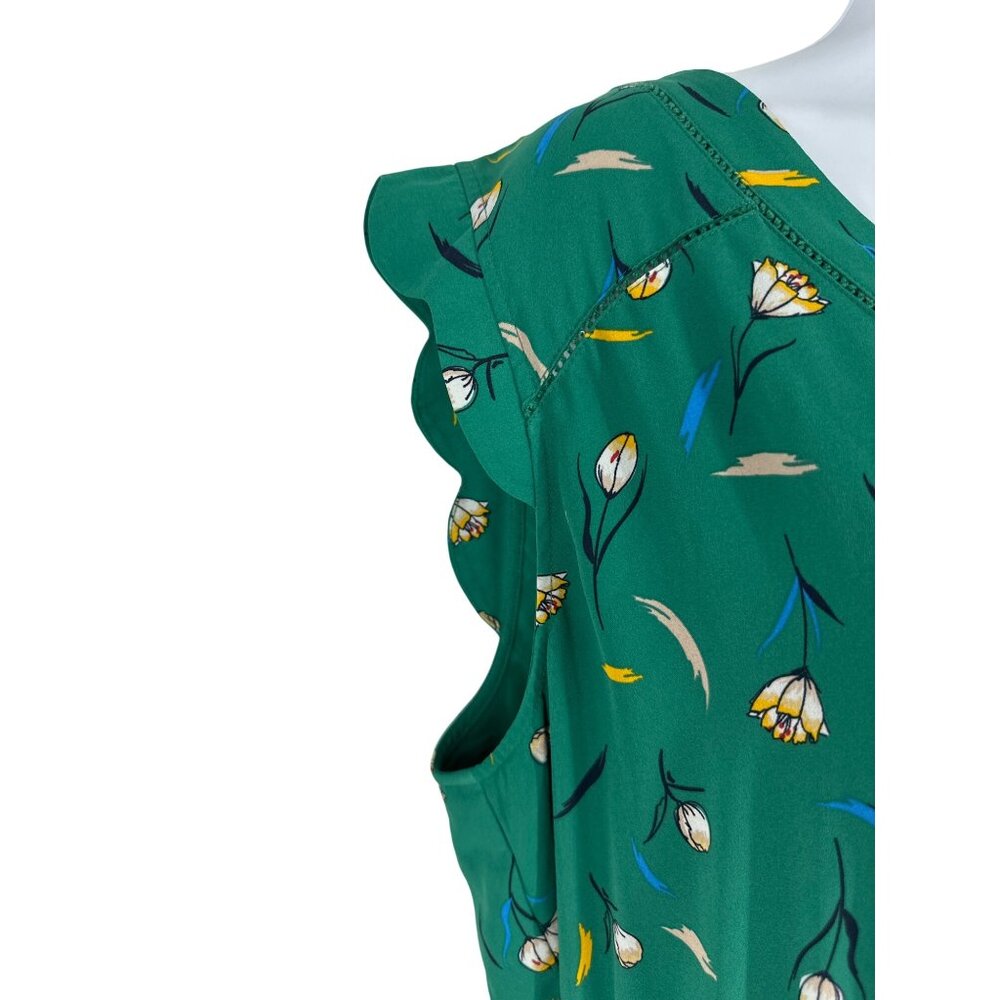 41 Hawthorn Green Floral V-Neck Sleeveless Scalloped Back Dress XL Petite - Picture 3 of 9